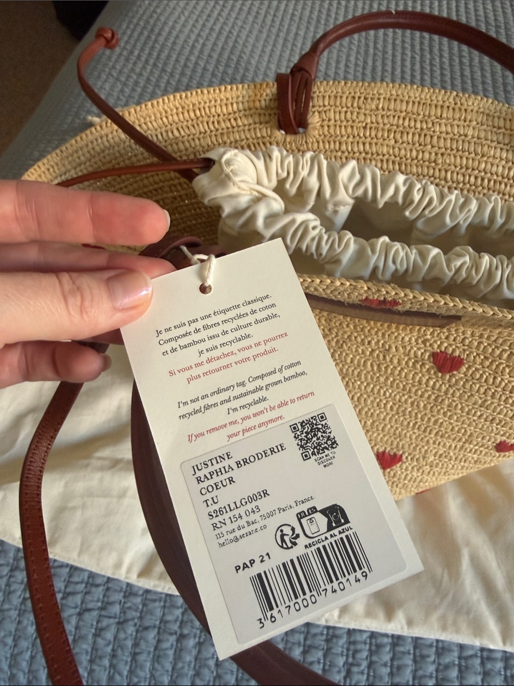 Sezane Justine Basket Bag Heart Embroidery - Picture 6 of 9